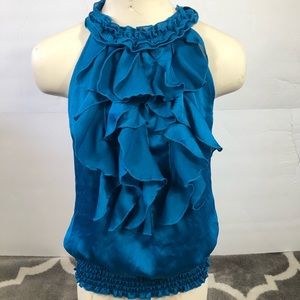 Heart Soul Blouse Womens Small Ruffle Halter Top Blue Keyhole Button Closure